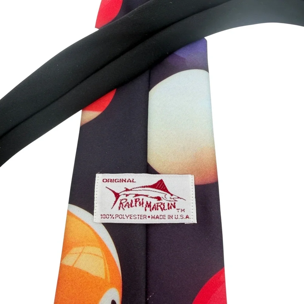Vintage 1991 Ralph Marlin Billiards Pool Ball Graphic Mens Tie Multicolor USA